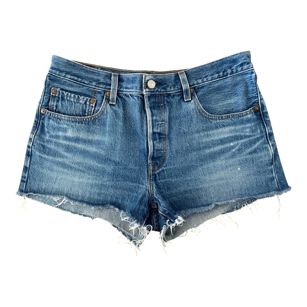 Levi's 501 High-Rise Jean Shorts - Medium Blue + Raw Hem Size 31